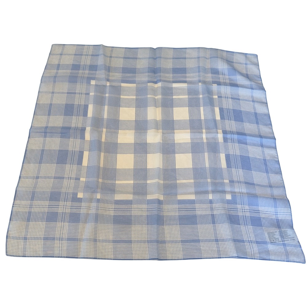 George Blue White Plaid Square Scarf Made in Italy Polyester‎ Necktie Modern
